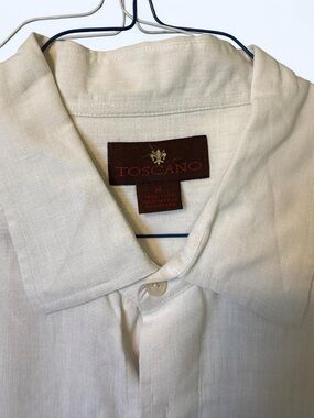 Toscano Mens 100% Linen Button Down Shirt White Size XL